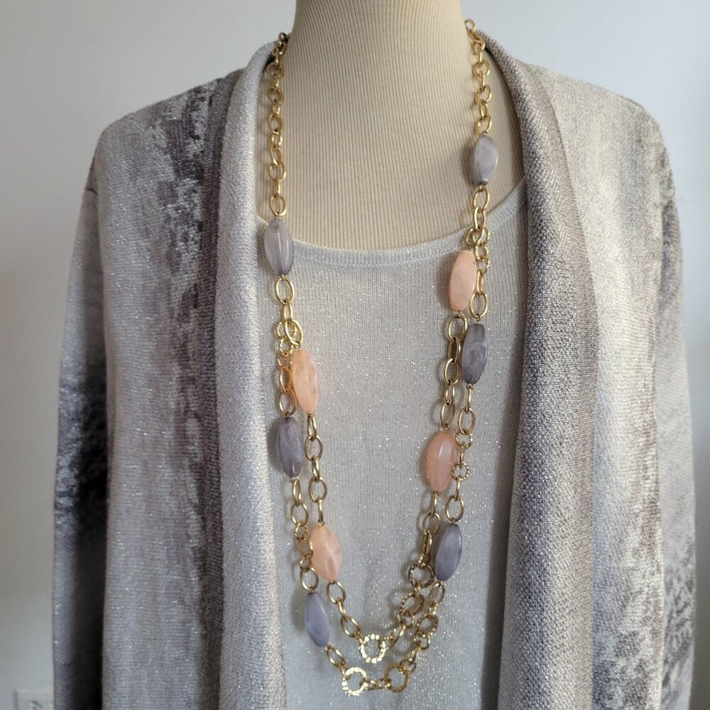 Alfred Dunner Silver Sequin Open-Front Cardigan Sweater & Matching Top (S: 1X)